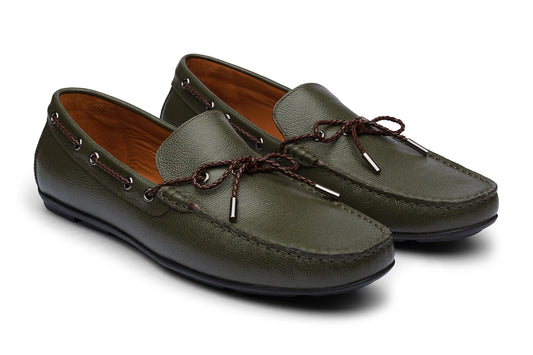 ALFREDO - OLIVE GREEN LEATHER SHOES