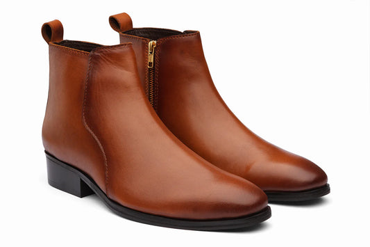 BRADFORD - TAN LEATHER CUBAN HEEL BOOT
