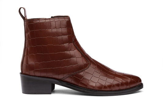KAZAN - BROWN CROCO CUBAN HEEL BOOT