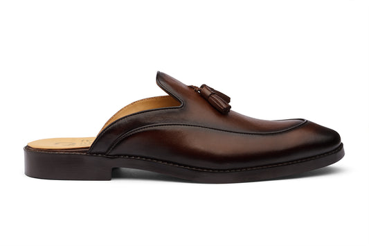 BROCODE - CHESTNUT BROWN LEATHER MULES