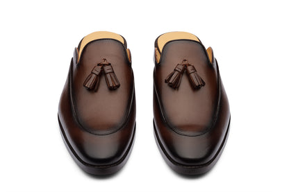BROCODE - CHESTNUT BROWN LEATHER MULES